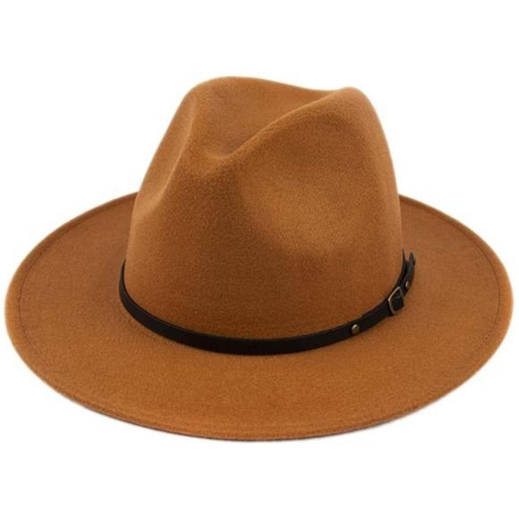 Lanzom Womens Classic Wide Brim Floppy Panama Hat Belt Buckle Wool Fedora Hat main image 8
